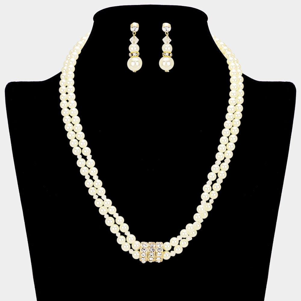 Madeline Love Clear, Cream, Gold Layered Pearl Stone Accented Necklace - Necklaces