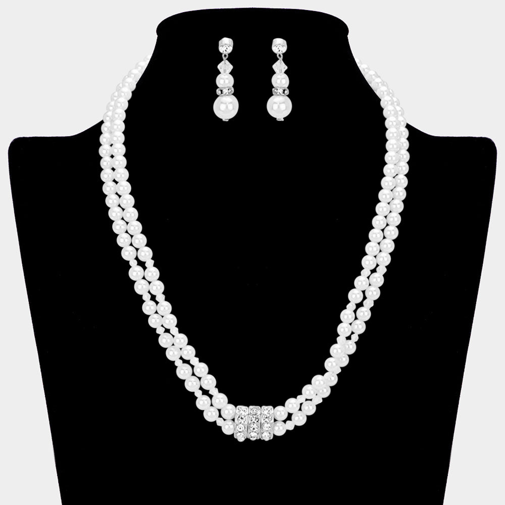 Madeline Love Clear, Silver, White Layered Pearl Stone Accented Necklace - Necklaces