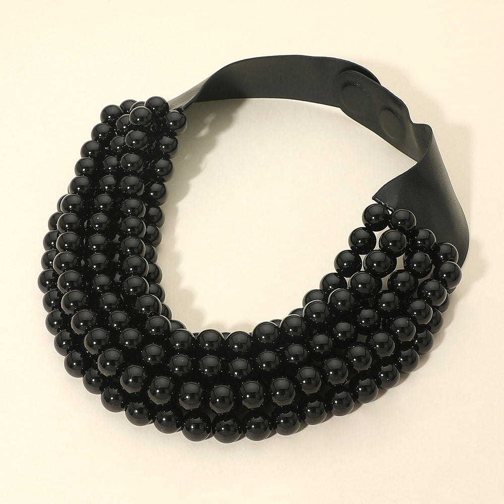 Madeline Love Black Multi Layered Pearl Beaded Collar Magnetic Necklace - Necklaces