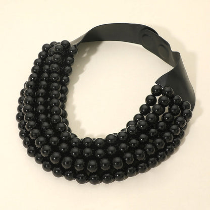 Madeline Love Black Multi Layered Pearl Beaded Collar Magnetic Necklace - Necklaces
