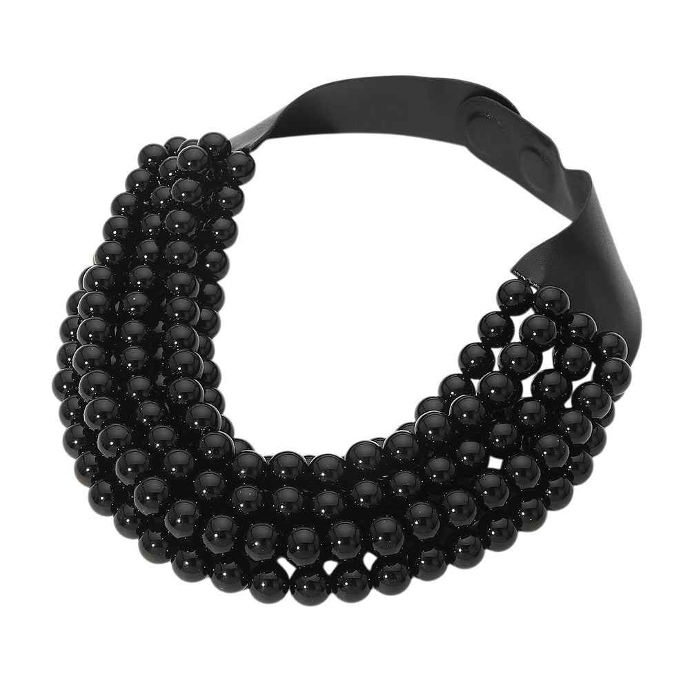 Madeline Love Black Multi Layered Pearl Beaded Collar Magnetic Necklace - Necklaces - desc