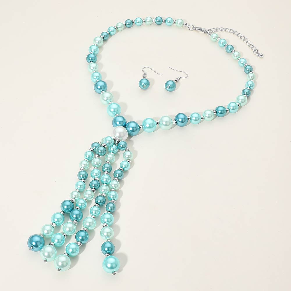 Madeline Love Aqua, Multi Pearl Cluster Tassel Statement Necklace - Necklaces