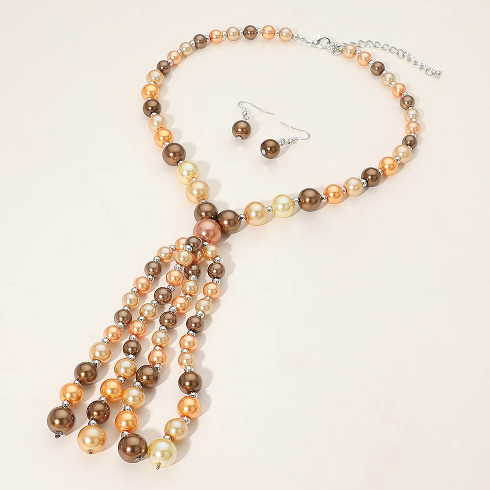Madeline Love Brown, Multi Pearl Cluster Tassel Statement Necklace - Necklaces