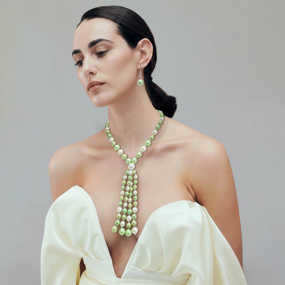 Madeline Love Lime, Multi Pearl Cluster Tassel Statement Necklace - Necklaces