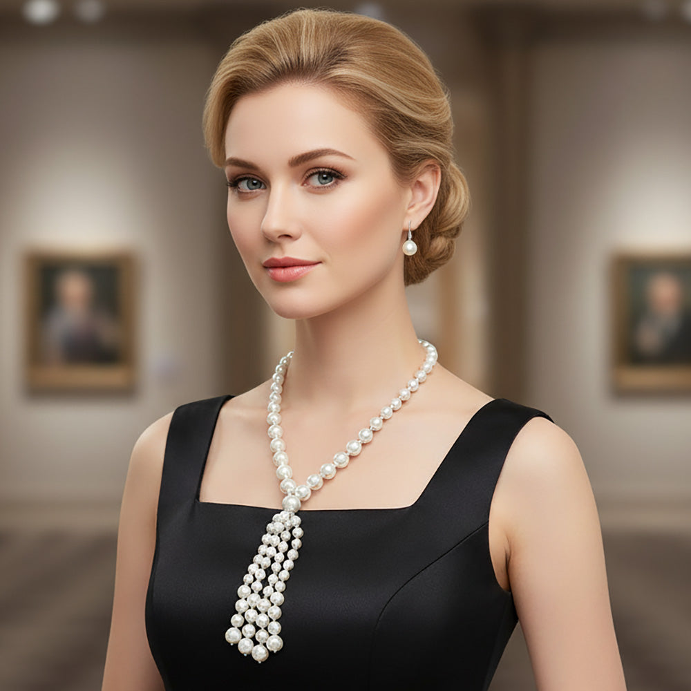 Madeline Love White Pearl Cluster Tassel Statement Necklace - Necklaces
