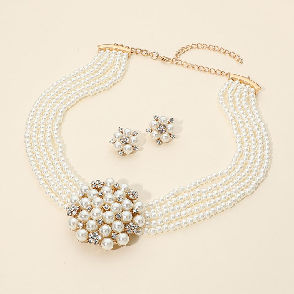 Madeline Love Gold, White Pearl Cluster Accent Multi Strand Necklace