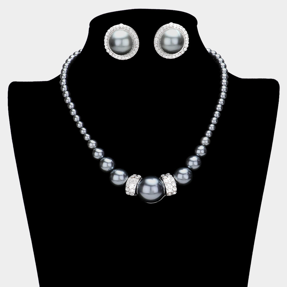 Madeline Love Hematite, Silver Round Pearl Necklace - Necklaces