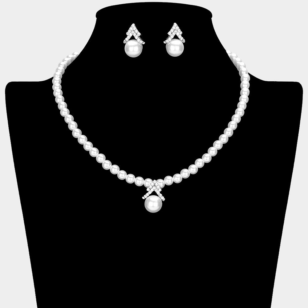 Madeline Love Silver, White Pearl Pendant Pointed Necklace