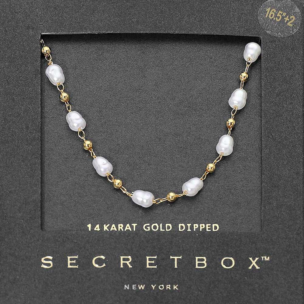 Madeline Love Gold SECRET BOX_14K Gold Dipped Organic Shaped Pearl Beaded Chain Necklace - Necklaces