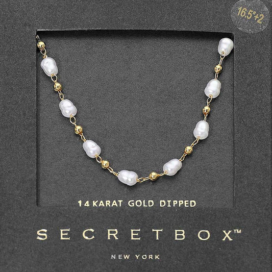 Madeline Love Gold SECRET BOX_14K Gold Dipped Organic Shaped Pearl Beaded Chain Necklace - Necklaces