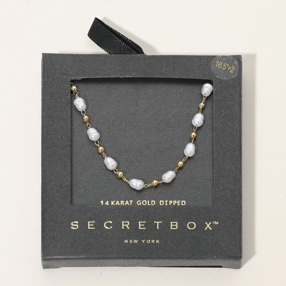 Madeline Love Gold SECRET BOX_14K Gold Dipped Organic Shaped Pearl Beaded Chain Necklace - Necklaces - desc