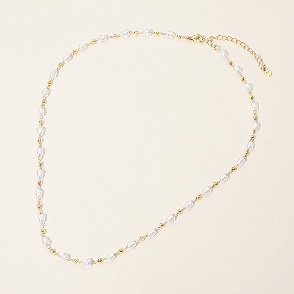 Madeline Love Gold SECRET BOX_14K Gold Dipped Organic Shaped Pearl Beaded Chain Necklace - Necklaces - extra