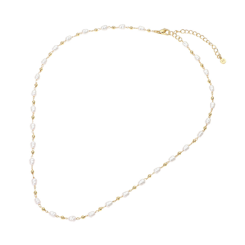 Madeline Love Gold SECRET BOX_14K Gold Dipped Organic Shaped Pearl Beaded Chain Necklace - Necklaces - extra