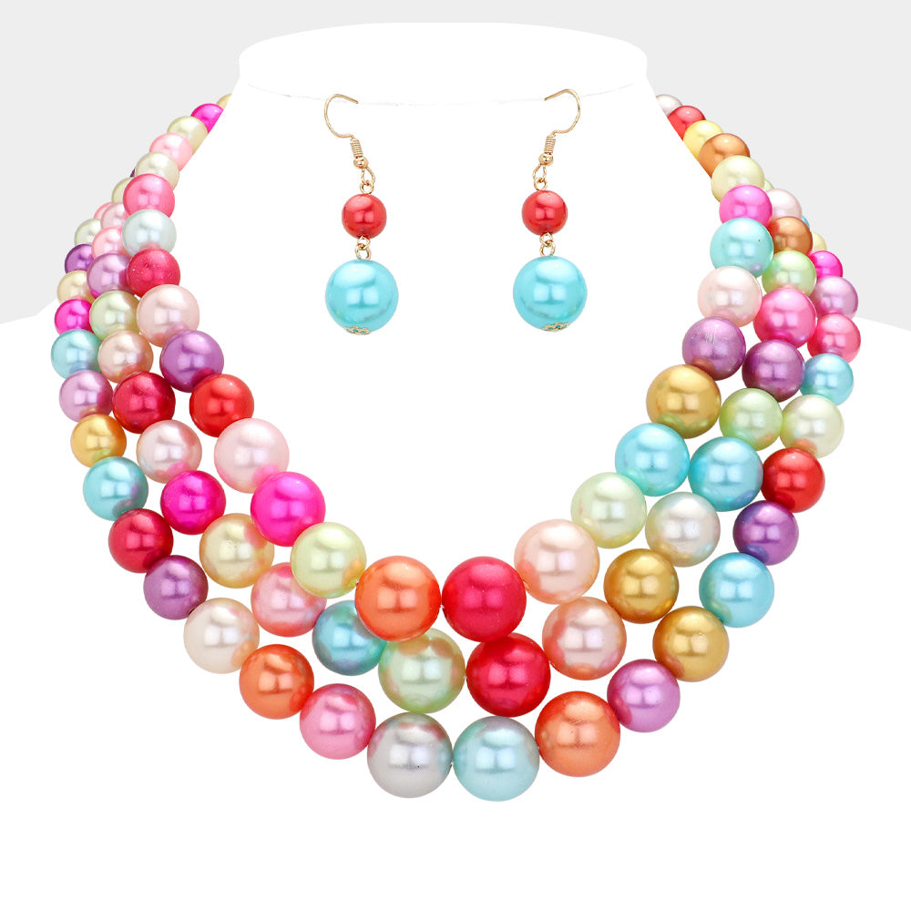 Madeline Love Multi 3Row Strand Pearl Necklace - Necklaces