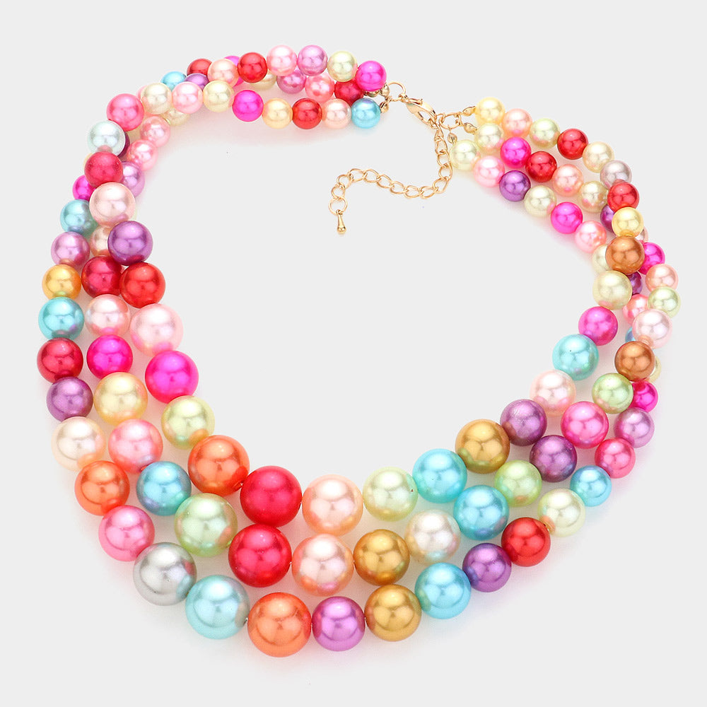Madeline Love Multi 3Row Strand Pearl Necklace - Necklaces - desc