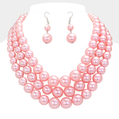 Madeline Love Pink 3Row Strand Pearl Necklace - Necklaces