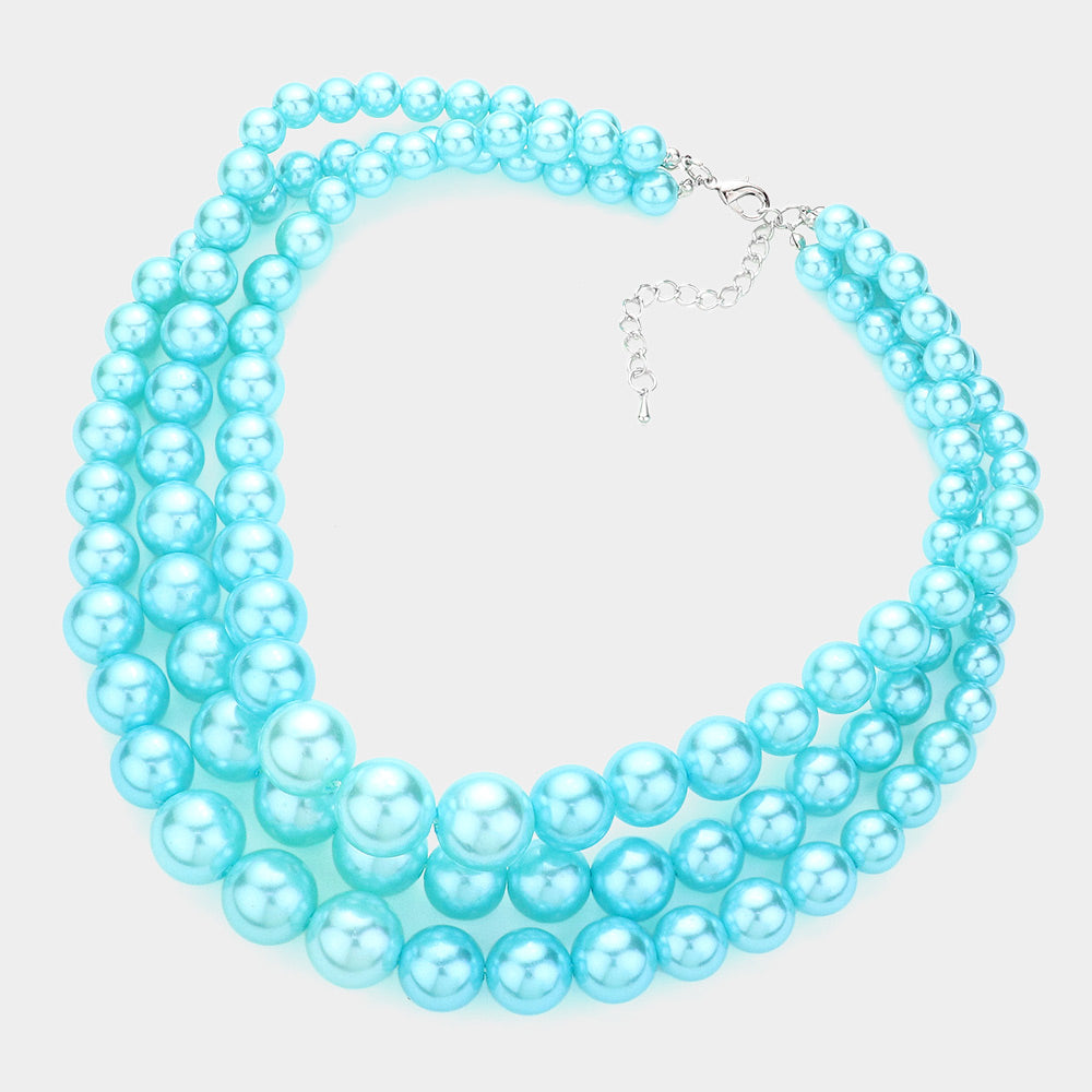 Madeline Love Turquoise 3Row Strand Pearl Necklace - Necklaces - desc