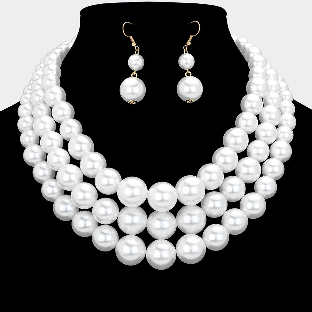 Madeline Love White 3Row Strand Pearl Necklace - Necklaces