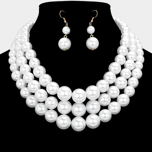 Madeline Love White 3Row Strand Pearl Necklace - Necklaces