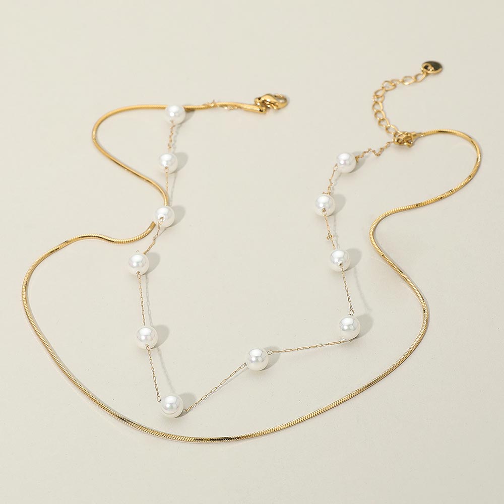Madeline Love Gold SECRET BOX_Stainless Steel Pearl Sleek Box Chain Layered Necklace - Necklaces