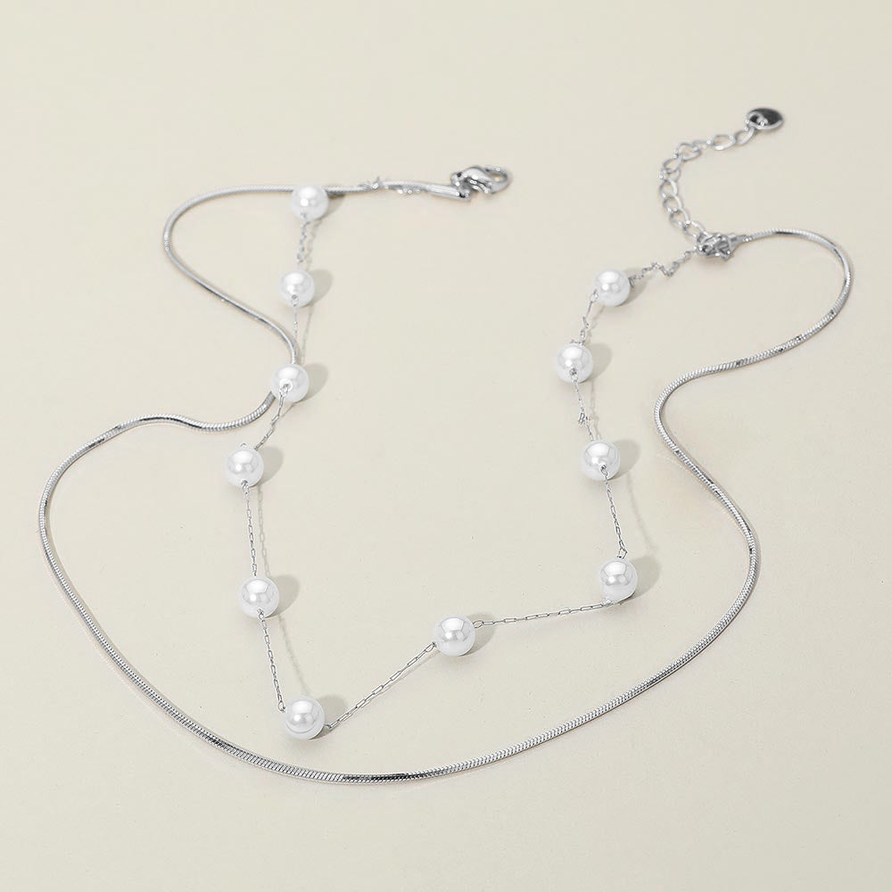 Madeline Love Rhodium SECRET BOX_Stainless Steel Pearl Sleek Box Chain Layered Necklace - Necklaces