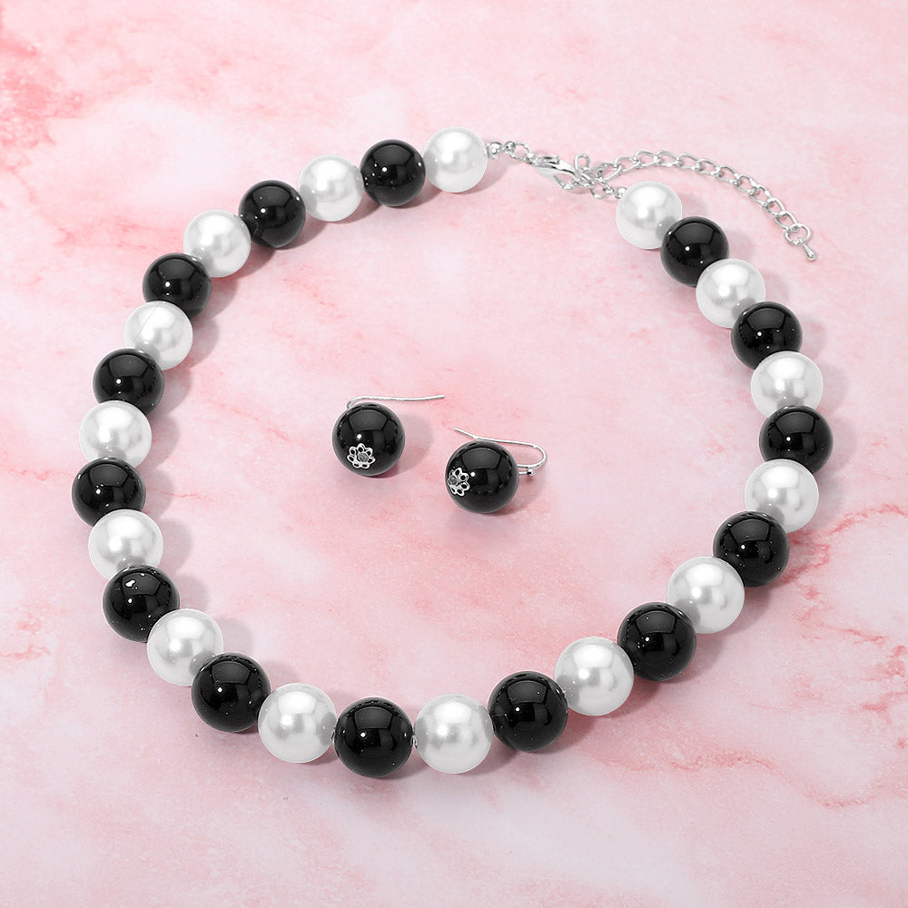Madeline Love Black, White Classic Pearl Beaded Necklace - Necklaces