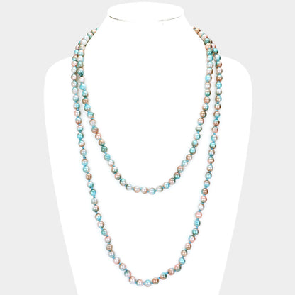 Madeline Love Blue, Multi Multi Colored Pearl Long Necklace - Necklaces