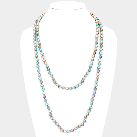 Madeline Love Blue, Multi Multi Colored Pearl Long Necklace - Necklaces