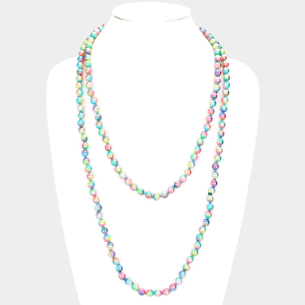 Madeline Love Green, Multi Multi Colored Pearl Long Necklace - Necklaces