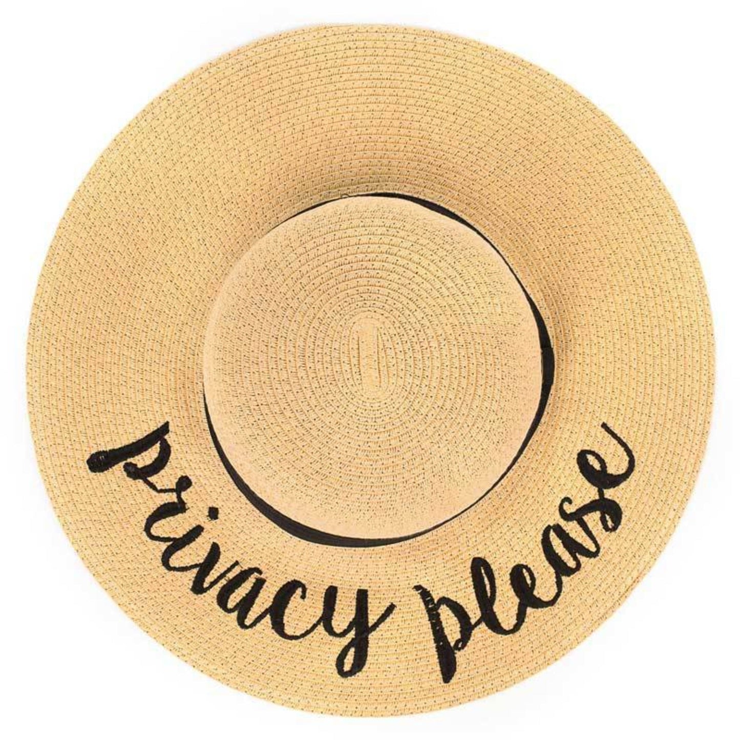 C.C Paper Brim Straw Hat With Lettering And Ribbon Band 100% Paper Straw