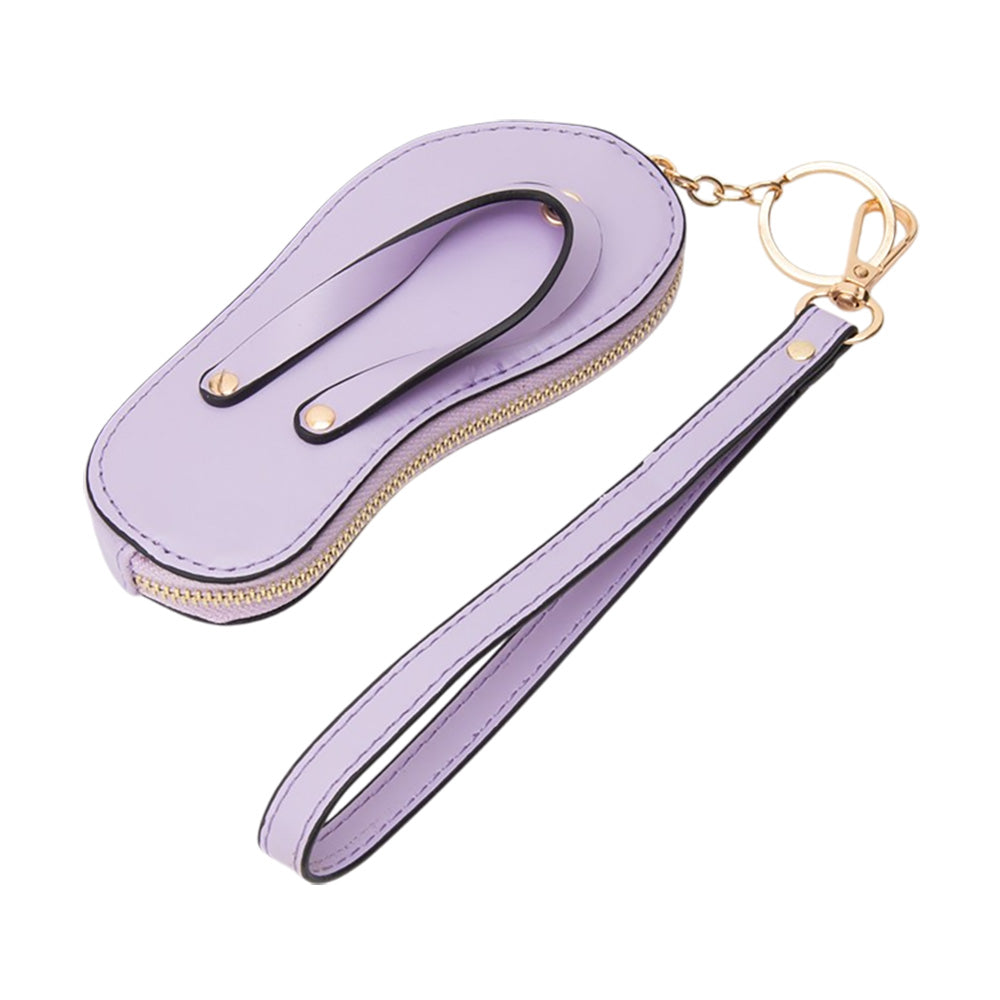 Faux Leather Flip-flop Mini Wristlet Bag Charm Coin Purse - Purple - Coin Purses