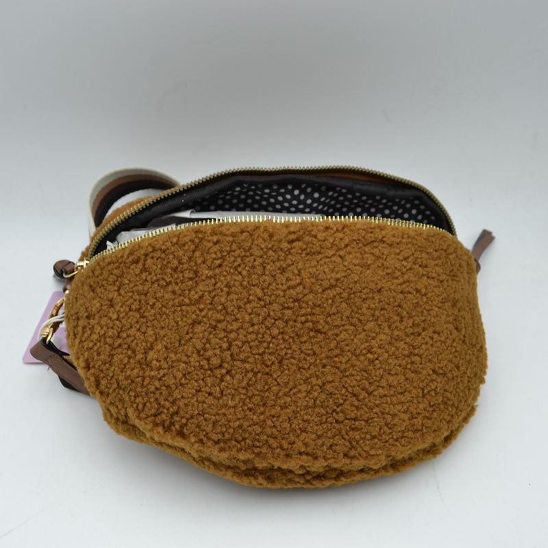 Textured Teddy Fleece Belt Bag with Adjustable Wide Strap - Pink - Crossbody Bags