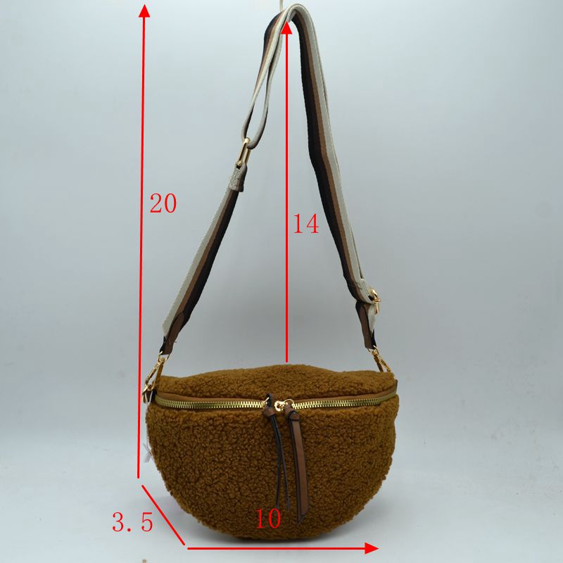 Textured Teddy Fleece Belt Bag with Adjustable Wide Strap - Pink - Crossbody Bags