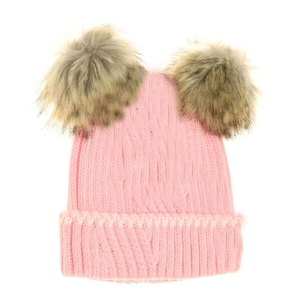 Pale Pink BABY Solid Knit Double Fur Pom Beanie combines warmth and style with its solid knit fabric and plush double fur pompom. Designed to keep little heads cozy during cold weather, it offers gentle stretch for a comfortable fit. The high-quality knit ensures durability, while the soft double fur pom adds an adorable, classic touch to any outfit. Ideal for everyday wear or outdoor adventures, this beanie provides expert-approved protection against the chill without compromising on style. 