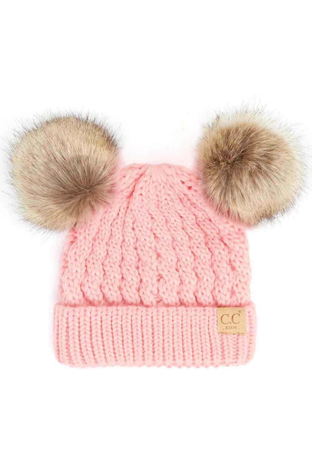 Pale Pink Keep your child warm and stylish with this C.C Kids Double Pom Pom Beanie. Featuring an all-over cable knit pattern and dual pom poms for extra charm, it's the perfect accessory for chilly days.