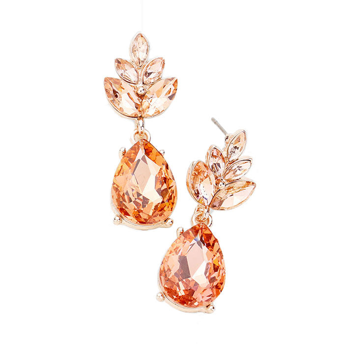Peach Crystal Teardrop Cluster Vine Evening Earrings, wear over your favorite tops and dresses this season! A timeless treasure designed to add a gorgeous stylish glow to any outfit style. This piece is versatile and goes with practically anything! Fabulous Christmas Gift, Birthday Gift, Mother's Day, Loved one gift.
