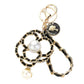 Pearl Pointed Faux Leather Braided Deco Flower Bag Charm - White Gold - Keychains