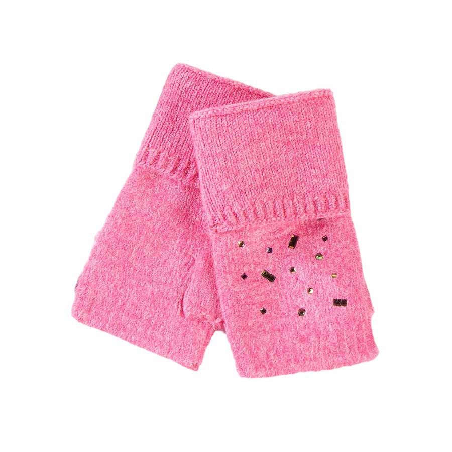 Pink Bling Stone Embellished Knit Fingerless Gloves, provide protection while keeping hands warm, featuring bling stone embellishments to make a stylish statement. Wear gloves or a cover-up as a mitten to make your outfit gorgeous with luxe and comfortability. A beautiful gift for the persons you care about the most. 