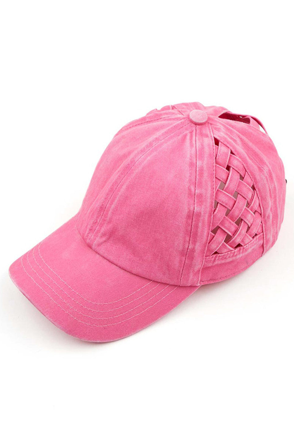Pink C.C WEAVON BASKET CRISS-CROSS PONYCAP is a stylish and functional accessory for any outfit. Made with high-quality materials, this cap features a unique criss-cross design, providing both style and comfort. Stay protected from the sun while looking your best with this trendy ponycap.