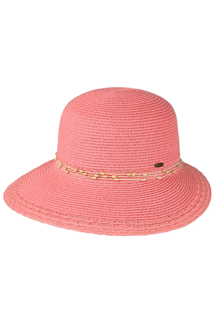 C.C Wood Embellishment String Band Brim Hat - Pink - Brim Hat