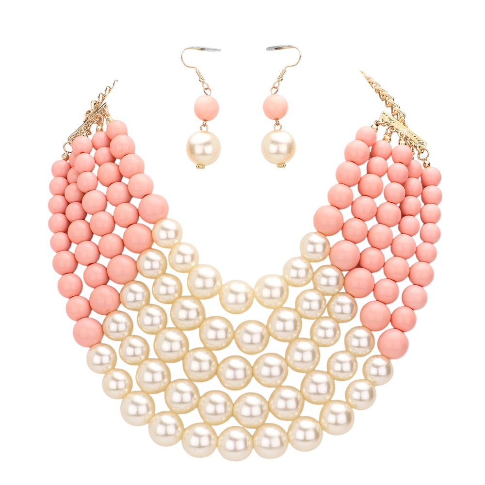 Chunky Multi Strand Pearl Bib Necklace