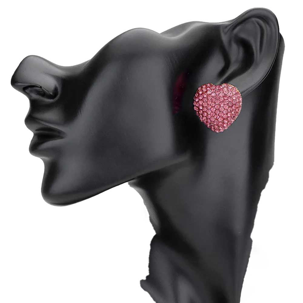 Pink Crystal Embellished Heart Stud Earrings, Accent your attire with these beautiful heart stud earrings. Wear these gorgeous crystal embellished earrings to make you stand out from the crowd & show your trendy choice. Boasting a romantic palette and silhouette. These pretty earrings make you look awesome everywhere.