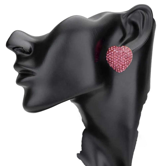 Pink Crystal Embellished Heart Stud Earrings, Accent your attire with these beautiful heart stud earrings. Wear these gorgeous crystal embellished earrings to make you stand out from the crowd & show your trendy choice. Boasting a romantic palette and silhouette. These pretty earrings make you look awesome everywhere.