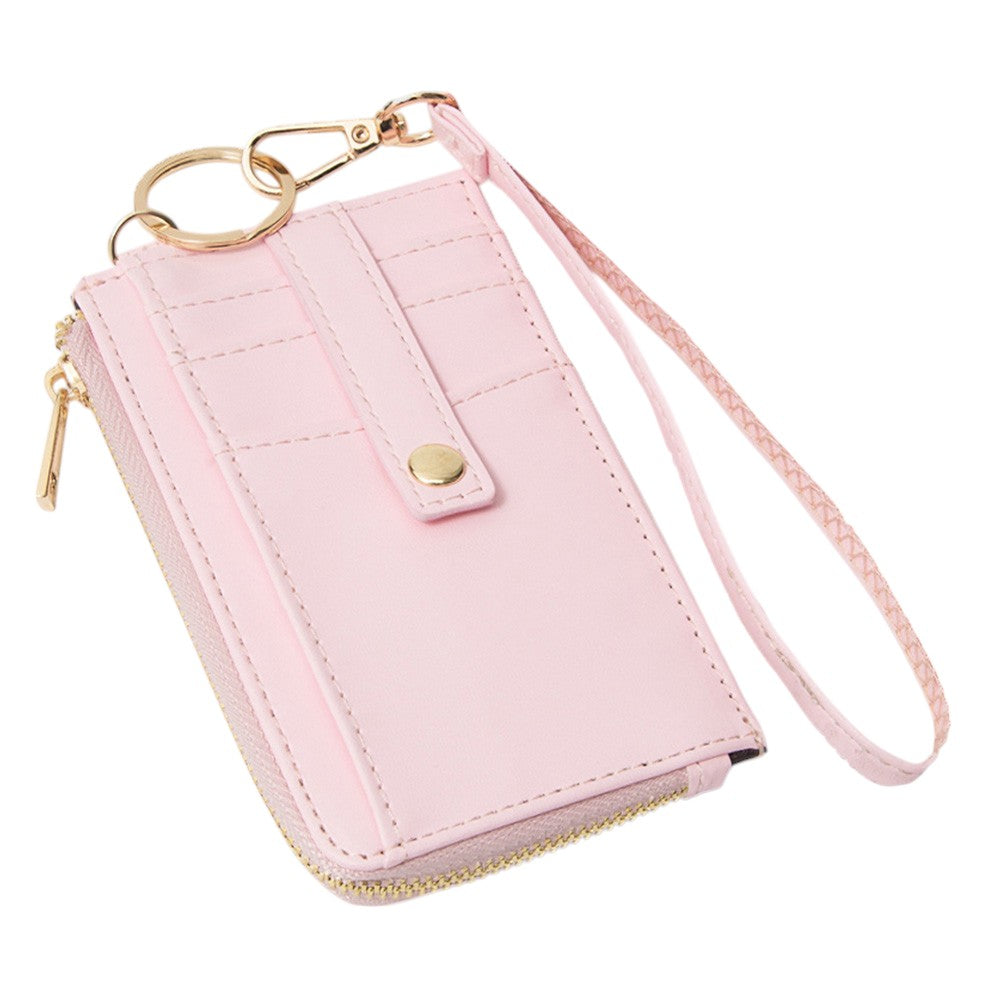 Faux Leather Basket Weave Flat Card Holder Wallet with Wristlet - Wallets