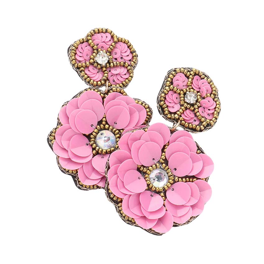 Pink Felt Back Double Flower Link Dangle Earrings, enhance your attire with these flower link dangle earrings to show off your fun trendsetting style. It is perfect for flower lovers. Get a pair as a gift to express your love for your mom, daughter, or girlfriend, or just for you on birthdays, Mother’s Day, parties, etc.