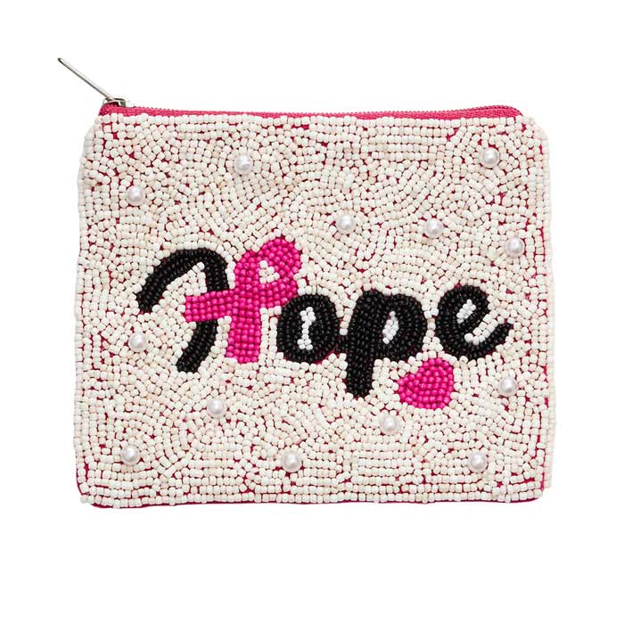 This Hope Message Seed Beaded Heart Pink Ribbon Mini Pouch Bag is perfect for showing your support for breast cancer warriors and survivors. Its beaded heart and pink ribbon make a bold statement of hope and care. Honor a loved one with this special bag.