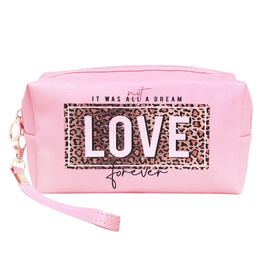 Pink Leopard leopard-patterned LOVE forever Message Pouch Bag is a stylish and practical accessory for any fashion-forward individual. With its trendy leopard pattern and "LOVE forever" message, it is sure to make a statement. Its durable design and ample storage space make it a must-have for any on-the-go person.