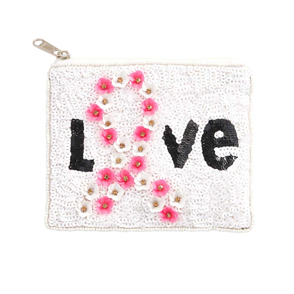 Pink Love Message Sequin Flower Pink Ribbon Mini Pouch Bag, whether you are out shopping, or going to the market, these colorful flower pink ribbon pouch bags are the perfect accessory. These are perfect gift accessories for especially Valentine's Day to your friends, family, and the persons you love and care about.