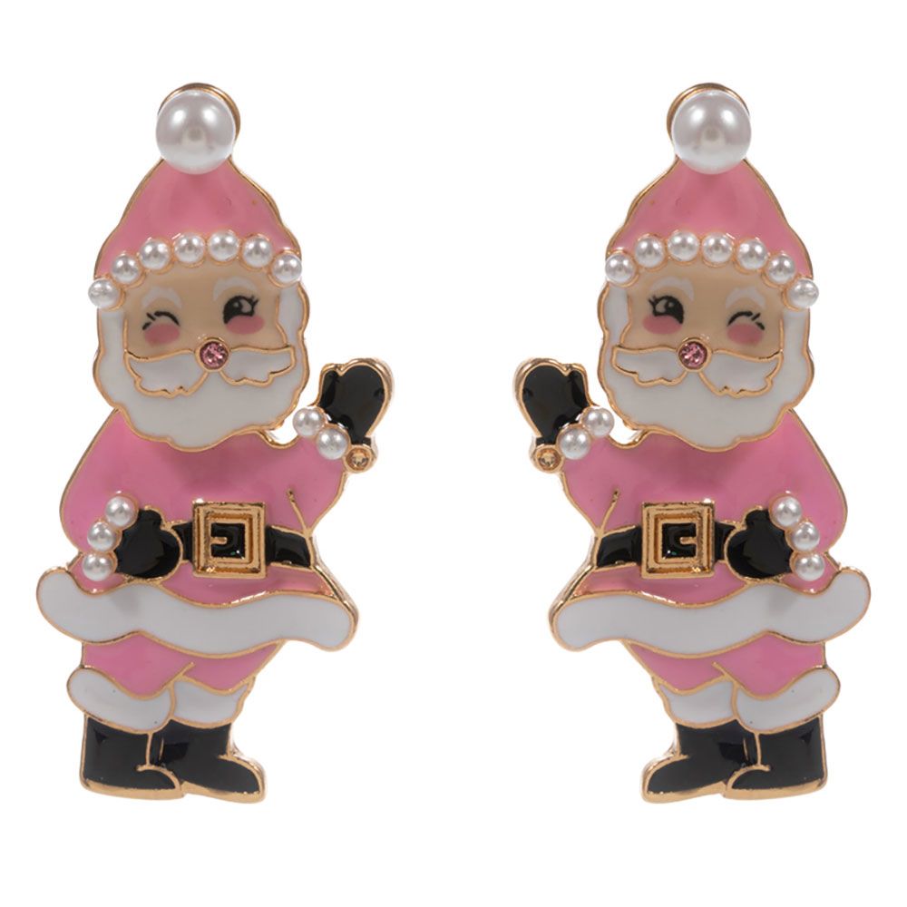 Bring playful cheer to your look with these festive winking Santa earrings, complete with pearl accents and bright details. A whimsical holiday accessory perfect for parties, gifting, or spreading seasonal joy.