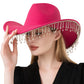Rhinestone Stone Paved Fringe Around Cowboy Western Hat - Pink - Cowboy Western Hat